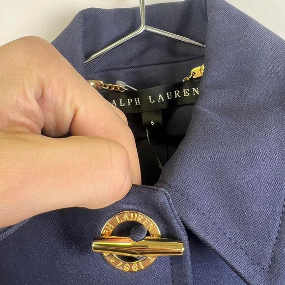 Ralph Lauren Black Label Womans Pea Coat Blue Cotton Solid Long Pockets Size 6 - Picture 6 of 8